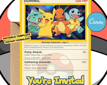 Pokémon Trading Card Invite | Editable Canva Template | Instant Download