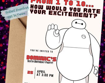 Baymax Birthday Invite | Editable Canva Template | Instant Download