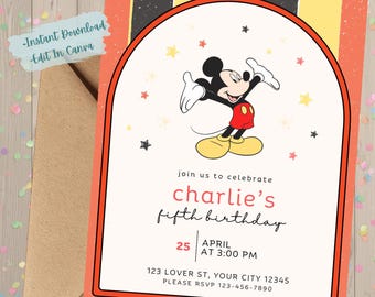 Mickey Birthday Invite | Editable Canva Template | Instant Download