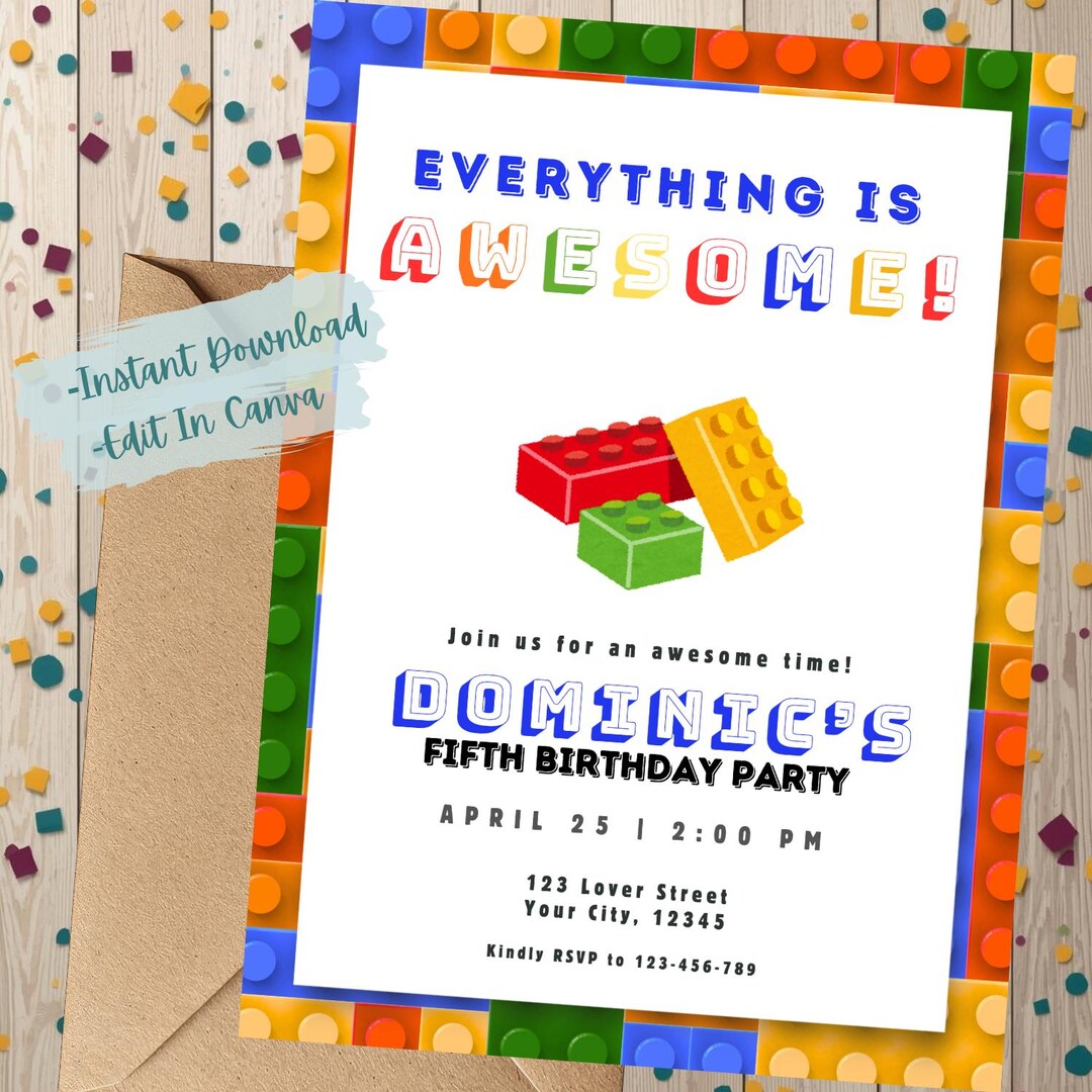 Invitation Block Design Editable Birthday Invitation | Building Blocks Theme (digital Download ...