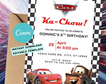 Cars Birthday Invite | Editable Canva Template | Instant Download