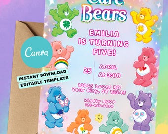 Care Bears Birthday Invite | Editable Canva Template | Instant Download