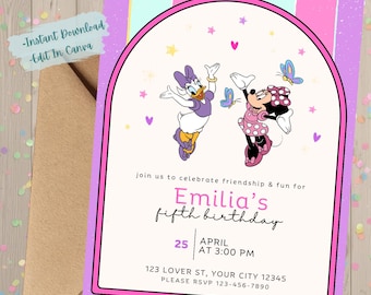 Minnie & Daisy Birthday Invite | Editable Canva Template | Instant Download