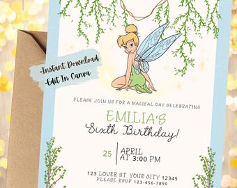 Tinkerbell Birthday Invite | Editable Canva Template | Instant Download