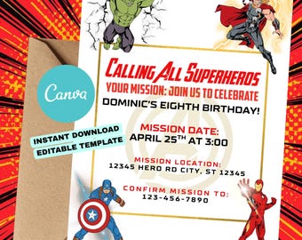 Avengers Birthday Invitation | Editable Template (Digital Download)