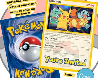 Pokémon Trading Card Invite | Editable Canva Template | Instant Download