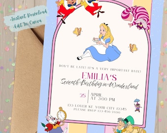 Alice In Wonderland Birthday Invite | Editable Canva Template | Instant Download