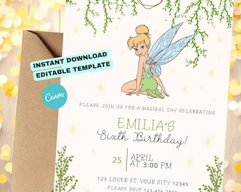 Tinkerbell Birthday Invite | Editable Canva Template | Instant Download