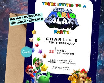 Super Mario Galaxy Invite | Editable Canva Template | Instant Download