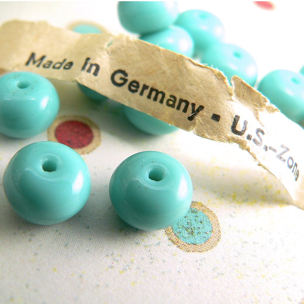 Vintage Opaque Turquoise German Glass Rondell Beads Smooth Aqua Blue …