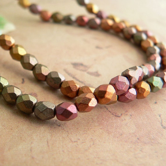 4 mm Metallic Mix Fire Polish Czech Glass Beads50 Beads