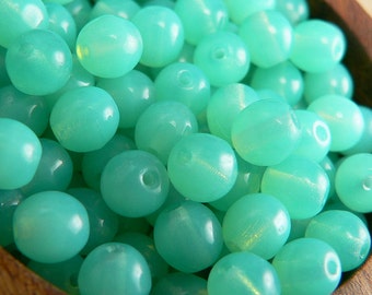 16 inch strand Czech pearl-coated glass druk round beads 6mm Opaque Light Green