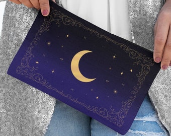 Tarot Bag - Crescent Moon Zipper Pouch - Celestial Tarot Accessory & Protective Card Holder