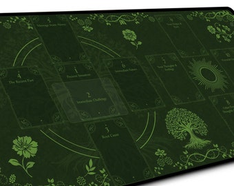 Dark Green Tree of Life Tarot Mat: Celtic Altar Cloth (31.5x15.5 in)