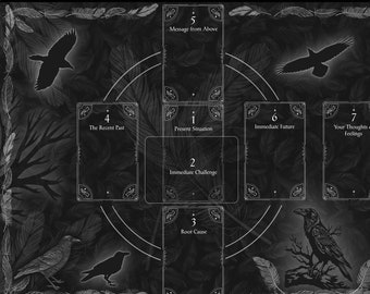 Raven Tarot Mat: Celtic Cross Altar Cloth, Mystical Feather Crow Design