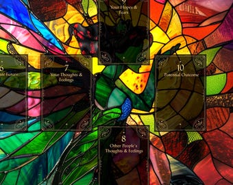 Stained Glass Fairy Tarot Mat: Celtic Cross Altar Cloth, Rainbow Colors
