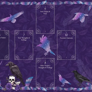 Crow Tarot Mat, Mystical Feather Crow Tarot Altar Mat, Celtic Cross Raven Altar Cloth