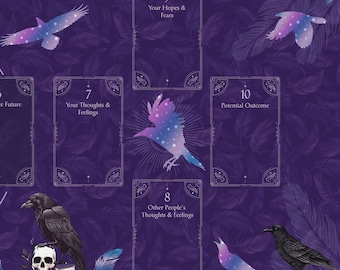 Crow Tarot Mat: Mystical Raven Altar Cloth, Celtic Cross Design