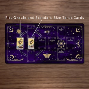 Oracle Celestial Tarot Spread Mat, Keltisch kruis altaardoek, mystieke kaartplaatsingsgids, Witchy Tarot Mat voor waarzeggerij en meer 36 x 18"