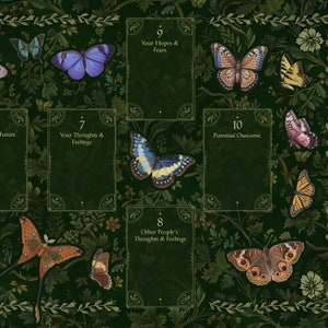 Tappetino per tarocchi Butterfly Forest / Tovaglia per altare di alta qualità ispirata alla natura per la stesura della croce celtica e la lettura dei tarocchi mistici