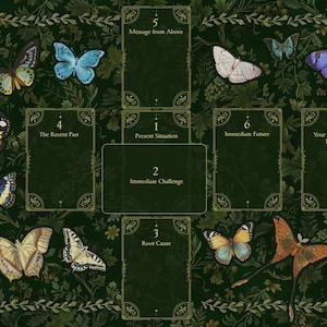 Butterfly Forest Tarot Mat: Celtic Cross Spread, Nature-Inspired Design