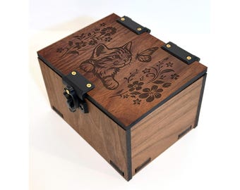 Tarot Box: Cats Theme, Tarot Card Storage, Handmade Walnut Wood