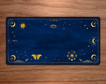 Tarot Mat - Celestial Blue Altar Cloth, Fine Quality Mystical Mat with Stitched Edges
