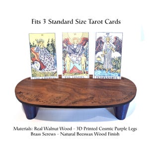 Walnut Tarot Card Stand: Celestial Altar Table with Engravings