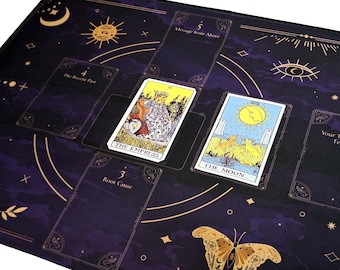 Celestial Tarot Mat: Altar Cloth with Card Placement Guide
