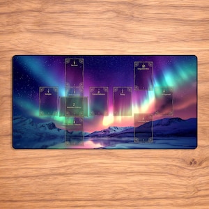 Aurora Tarot Mat, Borealis Altar Mat, Celtic Cross Layout with Card Placement Guides