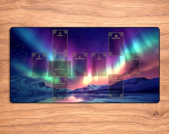 Aurora Tarot Mat, Borealis Altar Mat, Celtic Cross Layout with Card Placement Guides