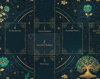 Tree of Life Tarot Mat: Gold & Teal Altar Cloth - Celtic Cross Spread