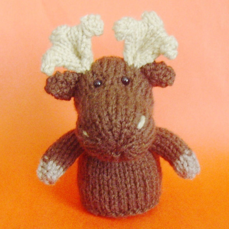 Moose Toy Knitting Pattern PDF Toy, Egg Cozy & Finger Puppet instructions included image 1