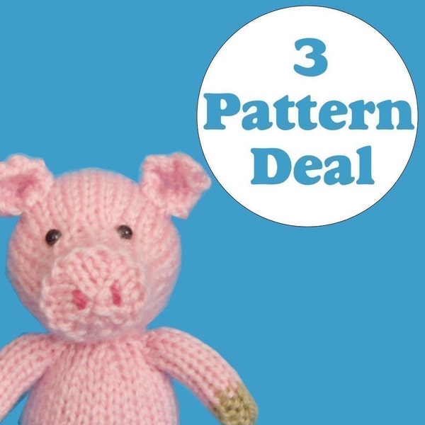 KNITTING PATTERN DEAL - 3 Animal Toy Patterns - you choose (pdf)