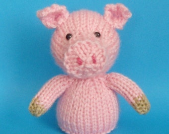Schwein Spielzeug Strickmuster (PDF) mit Beinen, Eierwärmer & Fingerpuppe (Anleitung inklusive).