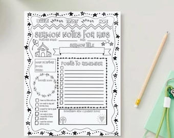 New Sermon Notes for Kids at Church 2025, Church Activity Sheet for Kids, Printable Coloring Sermon Notes