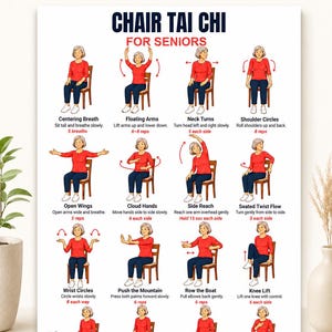 Chair Tai Chi for Seniors Printable PDF, Seated Tai Chi Exercises, Gentle Balance & Mobility Workout, Senior Wellness Exercise Chart
