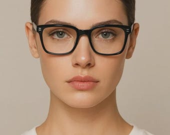 Black Square Clear Frame Glasses | Thick Frame Vintage Eyewear | Unisex Fashion Glasses | Minimalist Retro Style