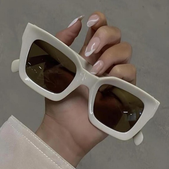 Occhiali da sole quadrati color crema da donna, occhiali da sole