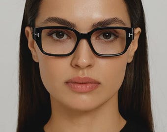 Black Rectangle Clear Frame Glasses | Bold Thick Frame Eyewear | Unisex Fashion Glasses | Modern Retro Style