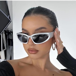 Futuristic Sport Wrap Sunglasses, White Frame Dark Lens, Unisex UV400 Protection Shades, Y2K Sunglasses, cool sunglasses, vintage sunglasses