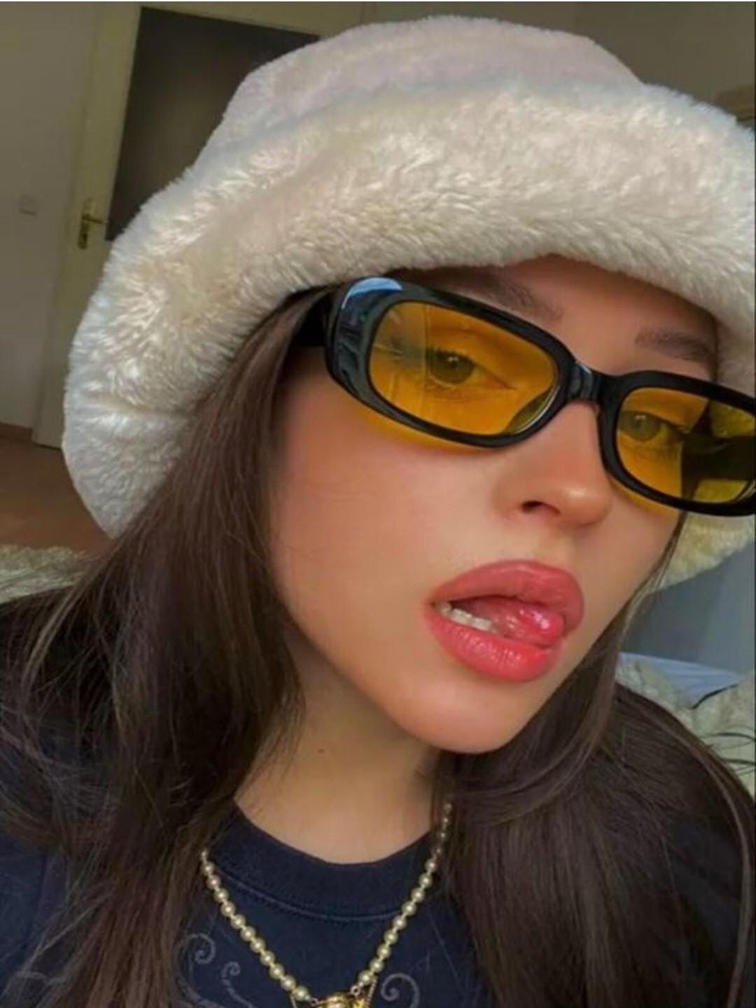 90s Y2K Retro Yellow Sunglasses, Small Oval Rave Glasses, Vintage Style — free download