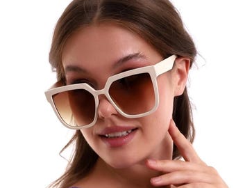 Oversized Square Sunglasses: 1990s Retro Cream Frame