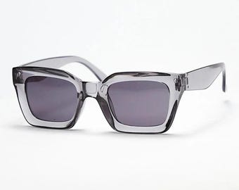 Grijze vierkante zonnebril: retro fashion bril, uv-bescherming