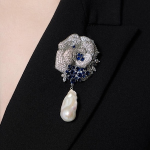 Extra Large Natural Baroque Pearl Brooch | Statement 18K Gold Plated Large Rose Flower Pin | Gift for Weddings, Anniversaries, or Birthday