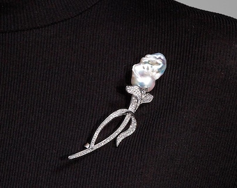 Large Rose Flower Pearl Brooch·Natural Extra Large Freshwater Baroque Pearl·Handmade Luxury Brooches·Daily Wear Brooch·Perfect Gift For Her