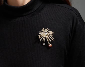 Broche de perla con forma de fuego artificial explosivo / Perla Edison morada / Joya llamativa para cumpleaños, Día de la Madre y aniversarios