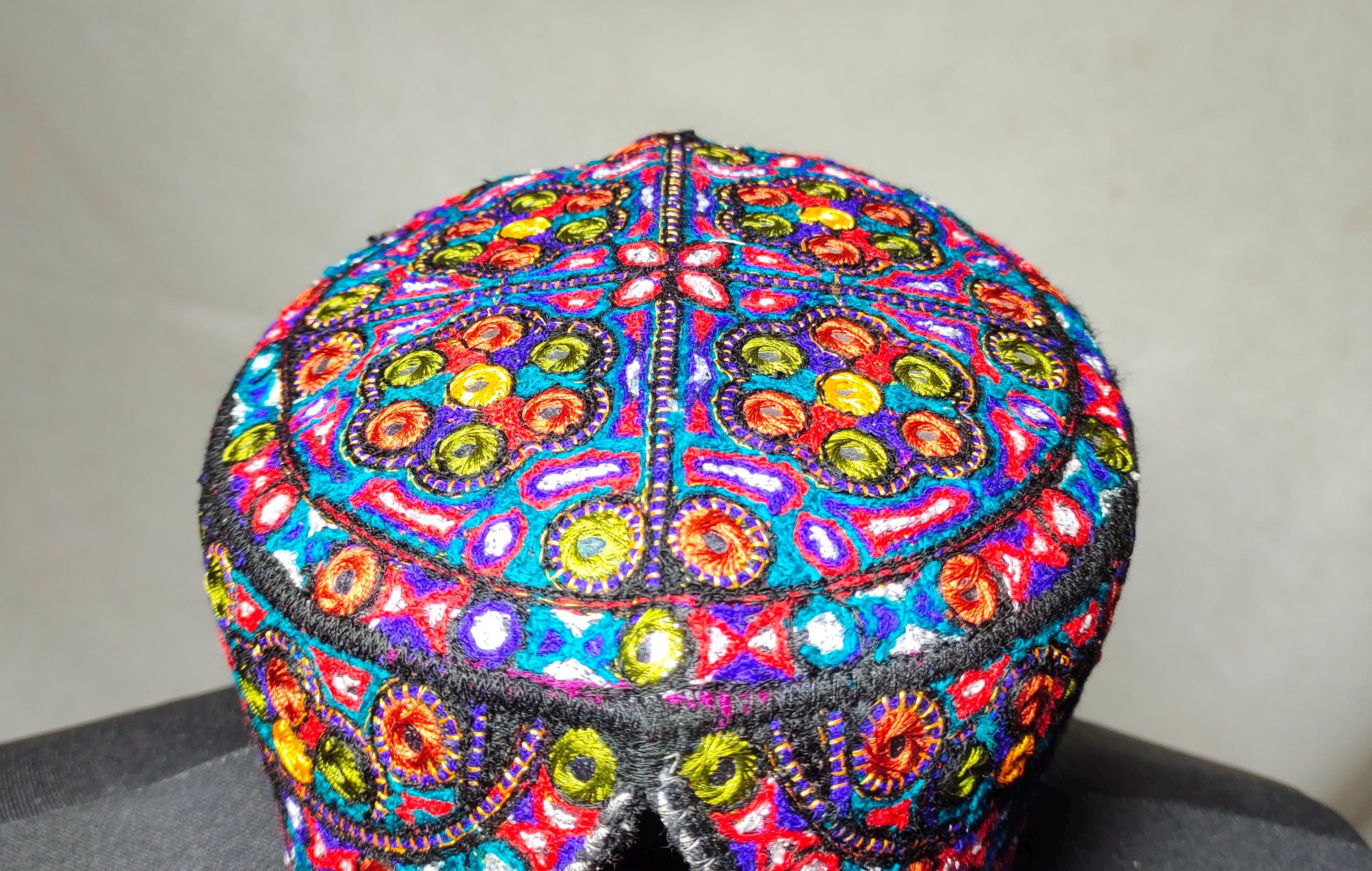 Adult Sindhi Cap 53 Cm Mirror Work Sindhi Topi Hat Handmade Balochi ...