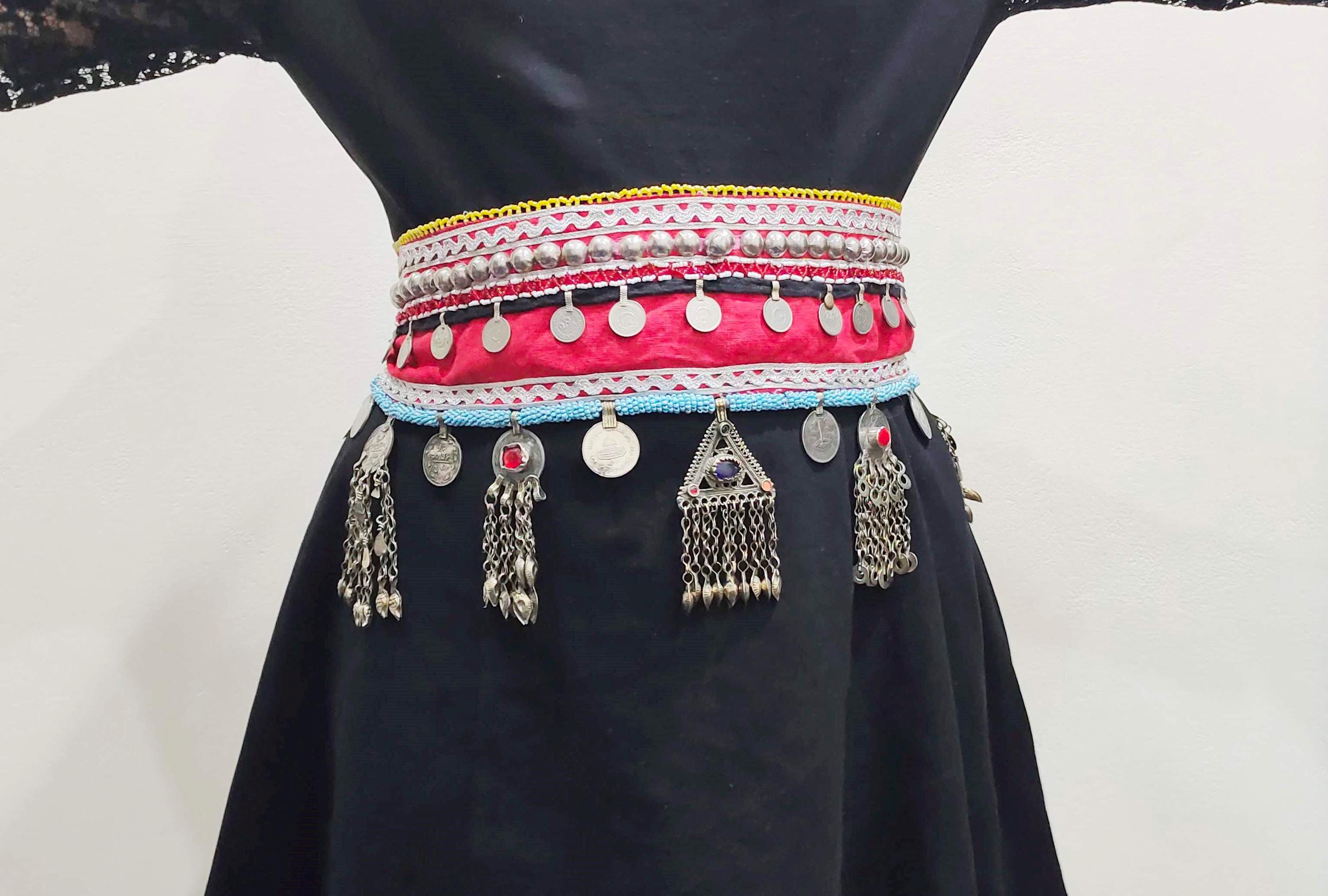 Vintage Moroccan Jeweled Belly Dance Belt: Faux Turquoise Tribal Hip Belt Moroccan Dance Belt - Etsy main image 2