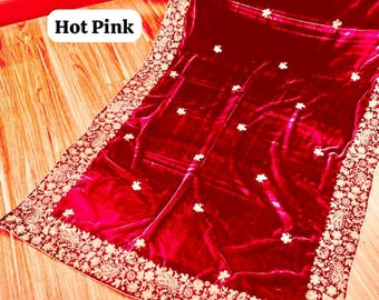 Designer Embroidered Velvet Shawl Fully Embroidered Velvet Shawl with Sequence and Dori work women shawl scarves